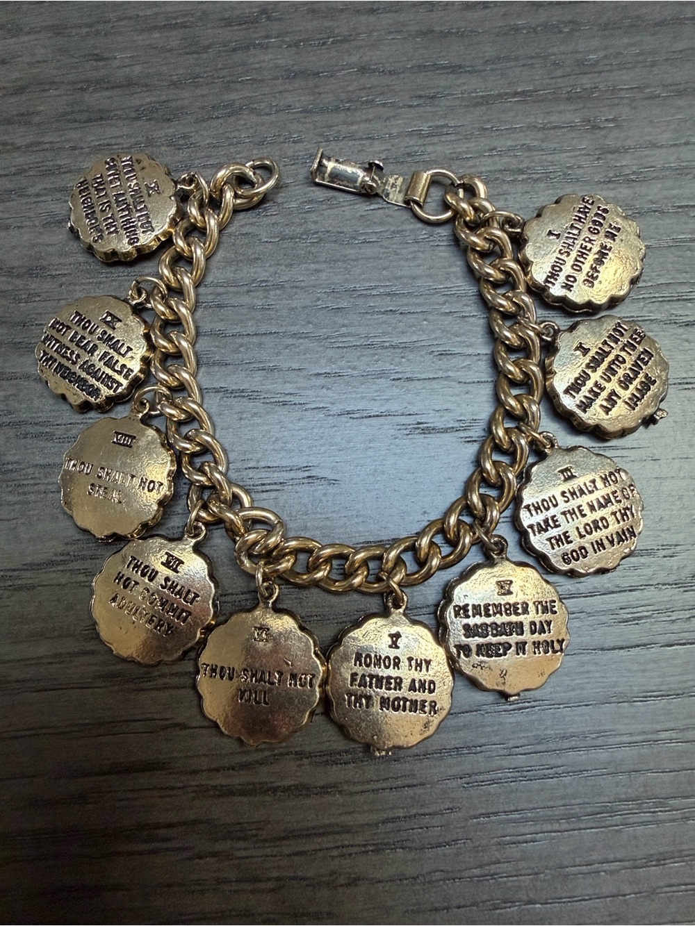 Vintage 1950s Gold-Tone Ten Commandments Faith Charm Bracelet
- Women Jewelry